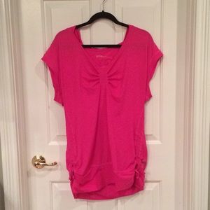 Zella l Pink Hooded & Ruched Short Sleeve Top